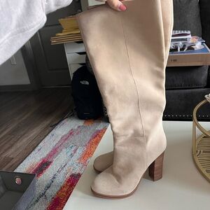 Vince Camuto Cream Heeled Boots with Block Heel